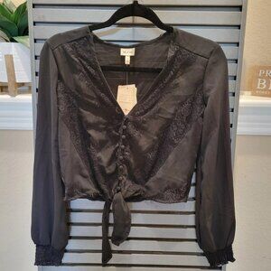 Self Esteem Sheer Lace top Size XS Black NWT
